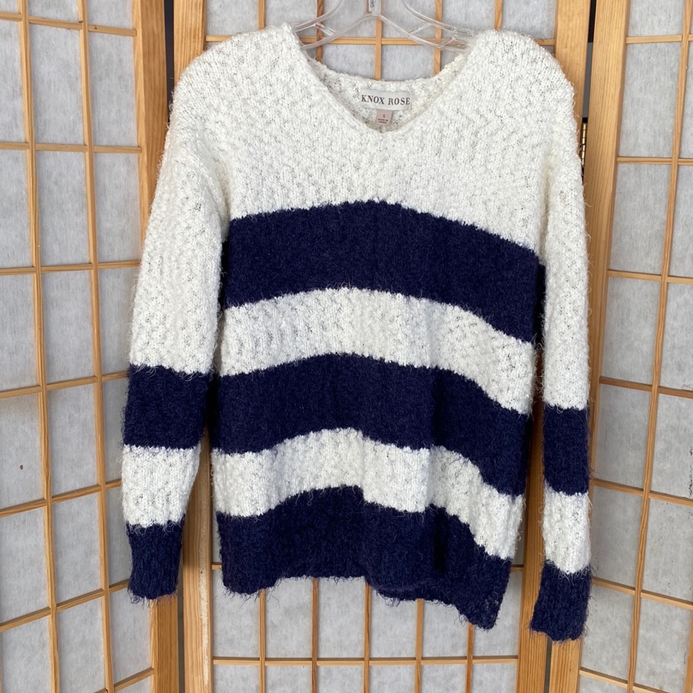 White and Navy Striped Sweater